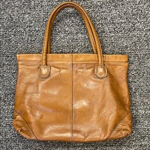 Vintage Cognac Leather Tote Bag Slouchy Minimalist Distressed Boho Chic